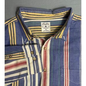 Brooks Brothers Mens XL Button Up Shirt Vertical Stripe Sport Multicolor Red Bli